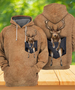 3D Deer Pocket All Over Hoodie, Realistic Buck Hunting Pullover