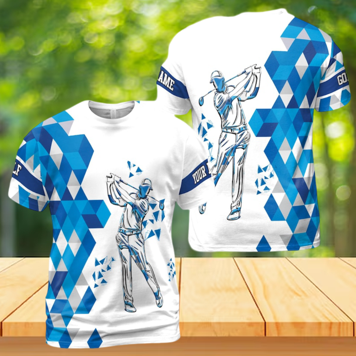Personalized Blue Diamond Pattern Golfer Men's 3D T-shirt