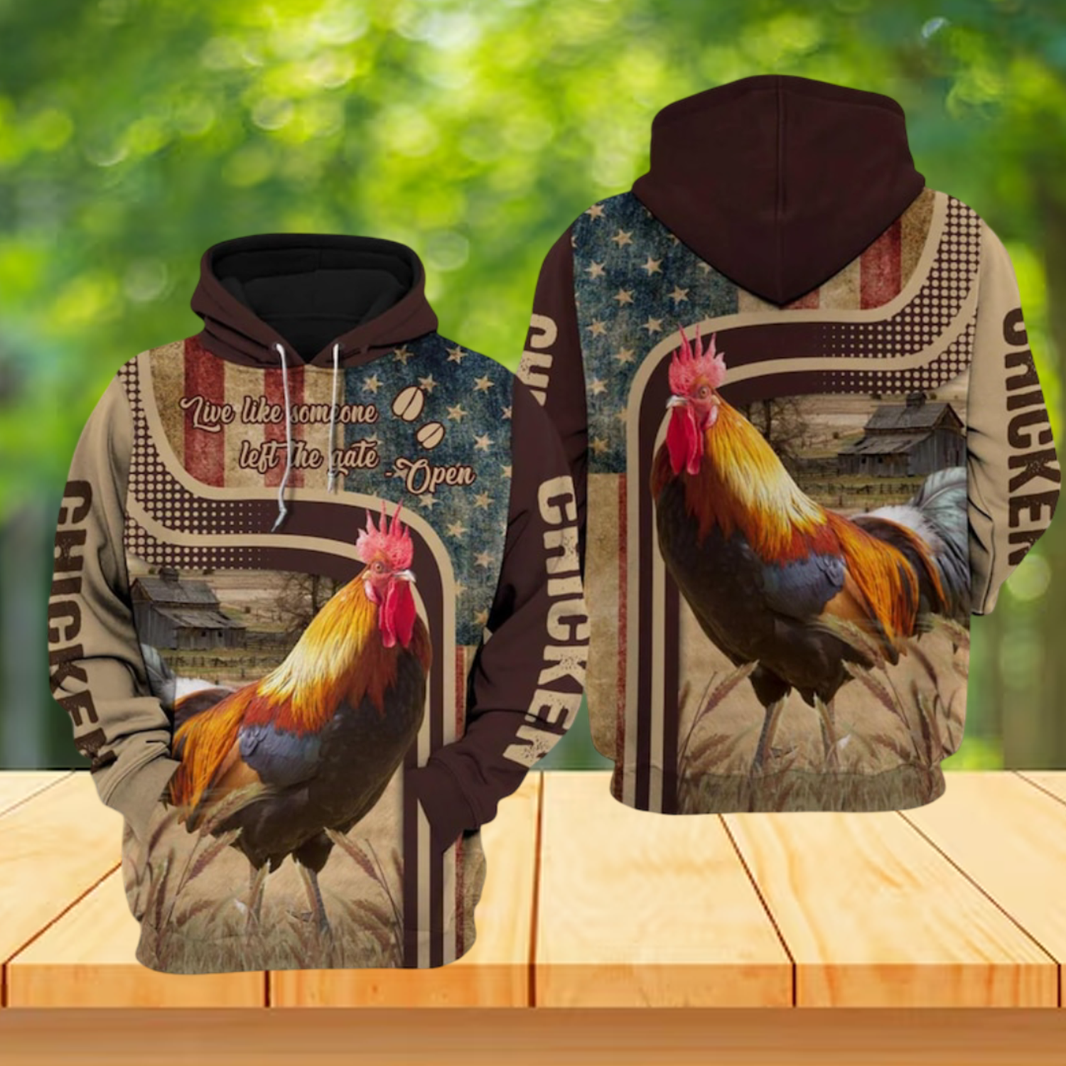 Chicken Rooster Live Like Someone Left The Gate Open All Over Hoodie