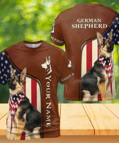 Personalized German Shepherd With USA Flag Leather Pattern Men's T-shirt