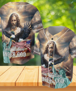 Jesus Aurole One Nation Under God America Statue of Liberty Baseball Jersey