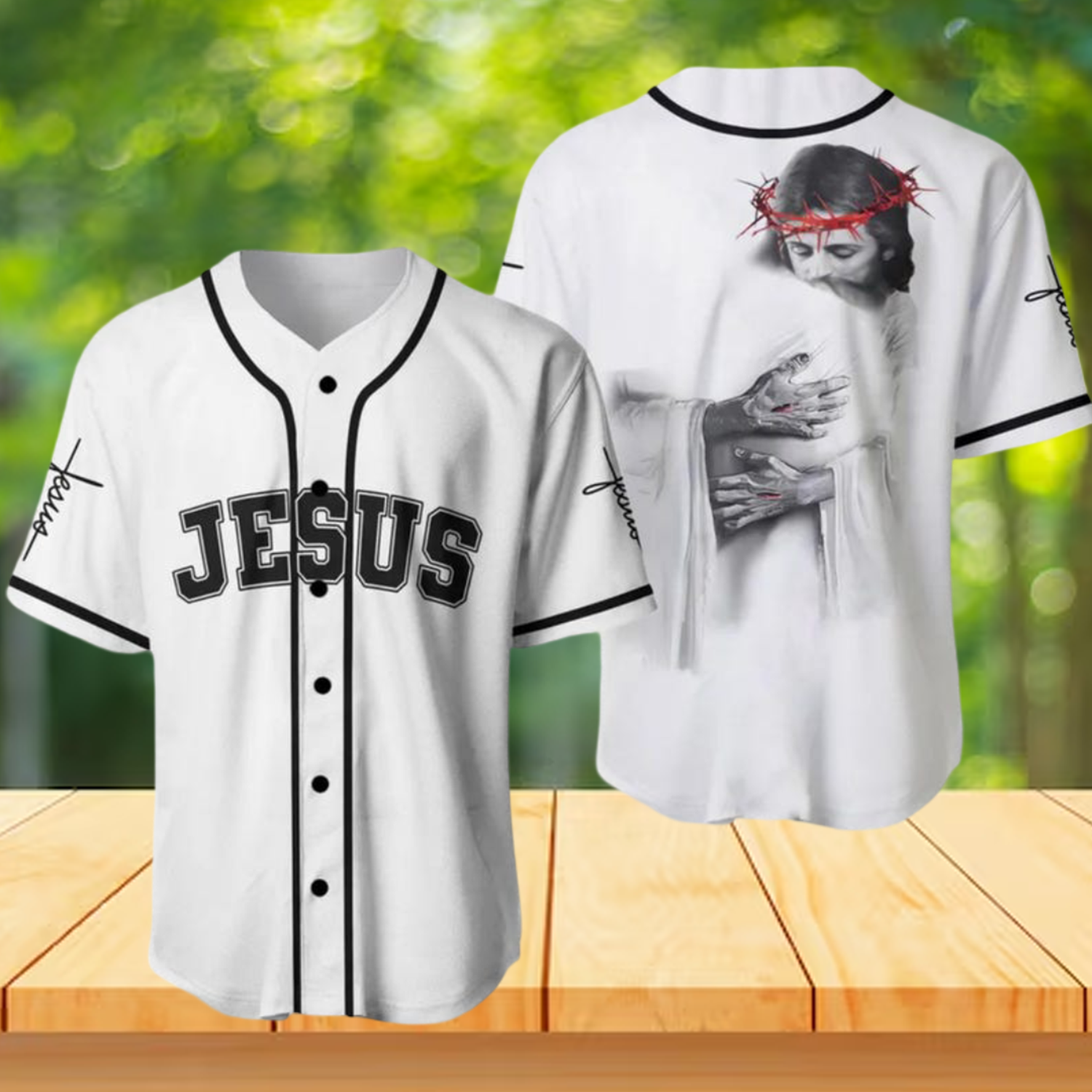 Jesus Baseball Jersey White with Black Piping