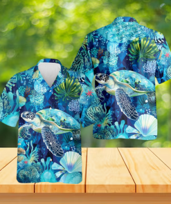Turtle Coral Hawaiian Shirt, Sea Turtle Aloha Shirt