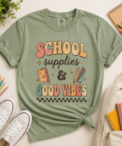 School Supplies Shirt, Teacher Good Vibes Tee