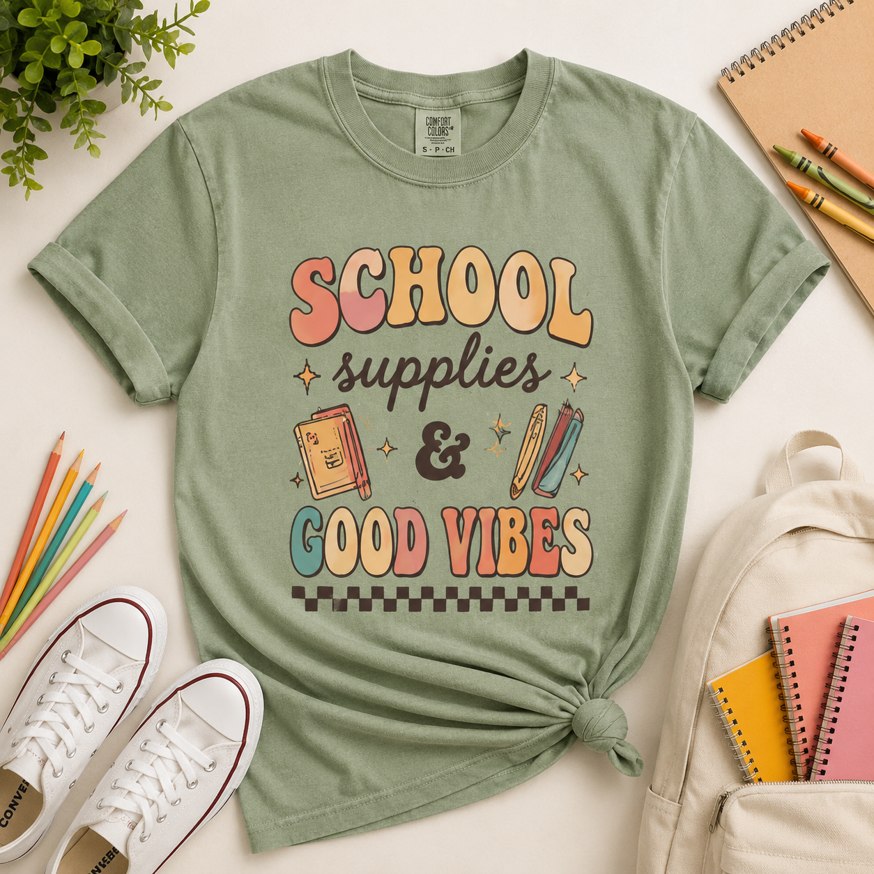 School Supplies Shirt, Teacher Good Vibes Tee